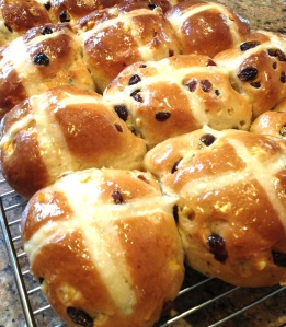 Hot, sweet, glazed buns ready for afternoon tea! Delish!!!